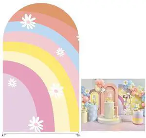 Rainbows Arched Backdrop Covers for Groovy Party Arch Stand Covers Birthday Baby Shower Cake Tablecloth Decor Props Rainbows Arched Backdrop Covers for Groovy Party Arch Stand Covers Birthday Baby Shower Cake Tablecloth Decor Props