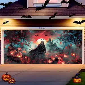 7x16ft Halloween Garage Door Banner Skull Backdrop Outdoor,Spooky | Gloomy Mural for Party Yard Window, Hanging Wall Cover, Haunted House Theme Holiday Decor, Easy Installation Backdrop 7x16ft Halloween Garage Door Banner Skull Backdrop Outdoor,Spooky | Gloomy Mural for Party Yard Window, Hanging Wall Cover, Haunted House Theme Holiday Decor, Easy Installation Backdrop