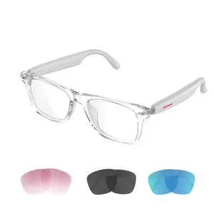 TWS Smart Bluetooth Audio Glasses - Glesses Lens Kits (Blue Light Blocking & Sunglasses & Pink & Blue) for Office Outdoor Sports Drive - Smart Glasses for Men & Women - White Frame TWS Smart Bluetooth Audio Glasses - Glesses Lens Kits (Blue Light Blocking & Sunglasses & Pink & Blue) for Office Outdoor Sports Drive - Smart Glasses for Men & Women - White Frame