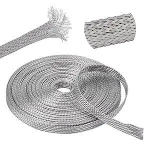 32.8ft Stainless Steel Braided Sleeving Braid, Wire Shielding Cable Sleeve Ground Strap 0.27inch Wide Scalable Network Ribbon for Cable Protection 32.8ft Stainless Steel Braided Sleeving Braid, Wire Shielding Cable Sleeve Ground Strap 0.27inch Wide Scalable Network Ribbon for Cable Protection