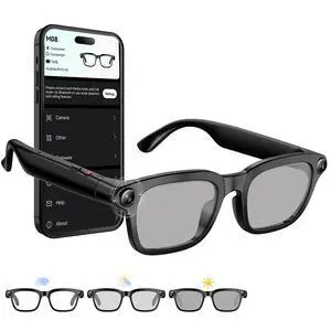 8MP Smart Glasses with Camera, Photochromic AI Glasses for Vlogging | Photochromic lenses, 30+ language translation, voice control, Hi-Fi audio, spring temples, USB-C charging 8MP Smart Glasses with Camera, Photochromic AI Glasses for Vlogging | Photochromic lenses, 30+ language translation, voice control, Hi-Fi audio, spring temples, USB-C charging