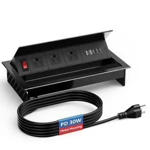 Recessed Conference Table Power Hub with 4 USB Ports,3AC TR Outlets, PD 30W USB-C PD Fast Charging, Metal Housing Flush Mounted for Desks, Kitchens, RVs, 6FT Power Cord Recessed Conference Table Power Hub with 4 USB Ports,3AC TR Outlets, PD 30W USB-C PD Fast Charging, Metal Housing Flush Mounted for Desks, Kitchens, RVs, 6FT Power Cord