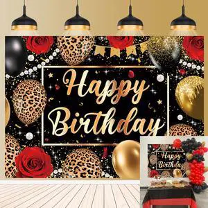 Leopard Print Birthday Backdrop Black Gold Balloons Red Rose Glitter Photography Background Women Adult Baby Shower Wedding Birthday Party Decorations Banner Photo Props 8x6FT Leopard Print Birthday Backdrop Black Gold Balloons Red Rose Glitter Photography Background Women Adult Baby Shower Wedding Birthday Party Decorations Banner Photo Props 8x6FT
