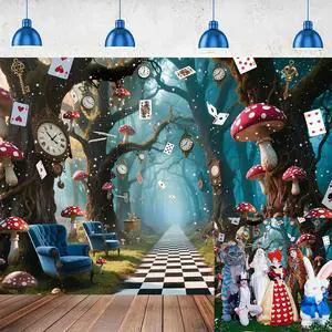 Halloween Enchanted Forest Backdrop Wonderland Tea Party Checkerboard Mushroom Photography Background Kids Birthday Baby Shower Halloween Family Party Banner Decorations 7x5FT Halloween Enchanted Forest Backdrop Wonderland Tea Party Checkerboard Mushroom Photography Background Kids Birthday Baby Shower Halloween Family Party Banner Decorations 7x5FT