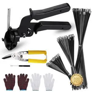 Metal Zip Ties, Stainless Steel Cable Tie Gun Set with 300pcs Metal Zip Tie Heavy Duty Outdoor Adjustable Fastening Cutting Tie Tool Sets for Chain Link Fence, Exhaust Pipe, Farms, Poultry Fence Metal Zip Ties, Stainless Steel Cable Tie Gun Set with 300pcs Metal Zip Tie Heavy Duty Outdoor Adjustable Fastening Cutting Tie Tool Sets for Chain Link Fence, Exhaust Pipe, Farms, Poultry Fence