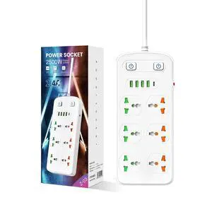 Universal Power Strip with USB and Type C Port, Surge Protector with 6 Universal Oulets and 4 USB, 110-250V, 6.5ft Extension Lead 2500W for European Travel, Home Office Universal Power Strip with USB and Type C Port, Surge Protector with 6 Universal Oulets and 4 USB, 110-250V, 6.5ft Extension Lead 2500W for European Travel, Home Office