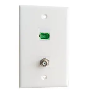 SC/APC Fiber Optic and Coax Wall Plate - 1 Port Fiber Optical Keystone Jack, 1 Port Cable TV F Type Coaxial Connector - White SC/APC Fiber Optic and Coax Wall Plate - 1 Port Fiber Optical Keystone Jack, 1 Port Cable TV F Type Coaxial Connector - White