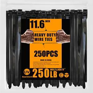 UltraHeavy Duty 250Pounds Tensile Strength12 Inchx0.48 Inch 250 pcs, Black Zip Ties for indoor and outdoor use, Industrial Multi-Purpose UV Resistant, Wide and Thick Zip Ties by UltraHeavy Duty 250Pounds Tensile Strength12 Inchx0.48 Inch 250 pcs, Black Zip Ties for indoor and outdoor use, Industrial Multi-Purpose UV Resistant, Wide and Thick Zip Ties by