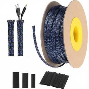 300 feet - 1/4 Inch Expandable Braided Cable Sleeve with 60 Heat Shrink Tubing for Television Audio Computer Cables Video Pets(Blue and Black) 300 feet - 1/4 Inch Expandable Braided Cable Sleeve with 60 Heat Shrink Tubing for Television Audio Computer Cables Video Pets(Blue and Black)
