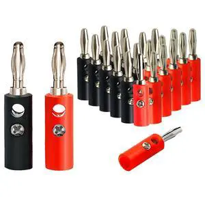 10Sets 4mm Audio Banana Speaker Wire Connectors 10Red 10Black | 10 sets (10 red + 10 black) 4mm audio banana plugs, secure reliable connection for speaker wire cables & electronic DIY use 10Sets 4mm Audio Banana Speaker Wire Connectors 10Red 10Black | 10 sets (10 red + 10 black) 4mm audio banana plugs, secure reliable connection for speaker wire cables & electronic DIY use