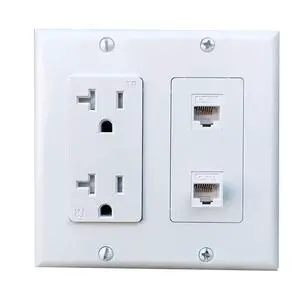 20Amp Power Outlet with 2 CAT6 Ethernet Port - Double Gang Ethernet and Power Outlet Cover Plate with 2 CAT6 RJ45 Keystone Jack - White 20Amp Power Outlet with 2 CAT6 Ethernet Port - Double Gang Ethernet and Power Outlet Cover Plate with 2 CAT6 RJ45 Keystone Jack - White