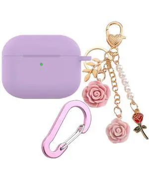 for Airpods Pro 3 Case with Cute Keychain,Silicone Shockproof Protective Cover Charms Flowers for Apple Airpod Pro 3rd Generation Case Charging Headphone Case Cover for Women Girl (Purple) for Airpods Pro 3 Case with Cute Keychain,Silicone Shockproof Protective Cover Charms Flowers for Apple Airpod Pro 3rd Generation Case Charging Headphone Case Cover for Women Girl (Purple)