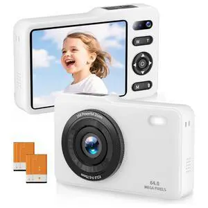 Digital Camera, 64MP Dual Lens Autofocus Point and Shoot Digital Camera, 16x Zoom Vlogging Camera with 2 Batteries, Portable Rechargeable Small Camera for Kids Teens (White) Digital Camera, 64MP Dual Lens Autofocus Point and Shoot Digital Camera, 16x Zoom Vlogging Camera with 2 Batteries, Portable Rechargeable Small Camera for Kids Teens (White)