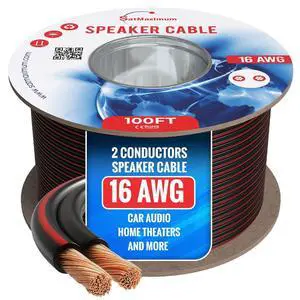 Speaker Cable 100FT 16AWG 2 Conductors (16/2) CL3 Rated CCA (Copper Clad Aluminum) Black Jacket Compatible with Low Voltage LED Wire, Car Audio, Home Theater Speaker Cable 100FT 16AWG 2 Conductors (16/2) CL3 Rated CCA (Copper Clad Aluminum) Black Jacket Compatible with Low Voltage LED Wire, Car Audio, Home Theater
