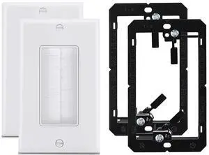 Sing Gang Brush Wall Plate with Low Voltage Mounting Bracket, 2 Pack, Pass Through Faceplate for Speaker Wire, Coaxial Cable, HDMI/HDTV Cable, Network/Phone Cable, White Sing Gang Brush Wall Plate with Low Voltage Mounting Bracket, 2 Pack, Pass Through Faceplate for Speaker Wire, Coaxial Cable, HDMI/HDTV Cable, Network/Phone Cable, White