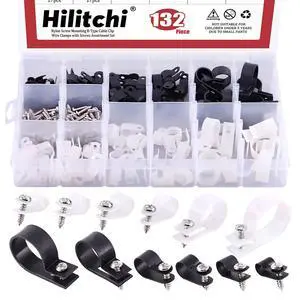 132 Pcs 6 Sizes Black and White Plastic Cable Clamp R Type Screw Mounting Cord Fastener Cable Clips Assortment Kit with Screws for Wire Management Cable Conduit (Clips from 6mm to 23mm) 132 Pcs 6 Sizes Black and White Plastic Cable Clamp R Type Screw Mounting Cord Fastener Cable Clips Assortment Kit with Screws for Wire Management Cable Conduit (Clips from 6mm to 23mm)