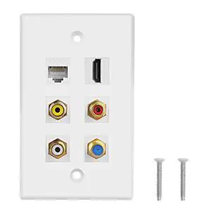HDMI RCA 6 Port Keystone Wall Plate HDMI Coax CAT6 Ethernet RCA Ethernet Wall Outlet Plate Panel 3 RCA +1 Cat6+1 Coax Cable TV F Type Port+1 HDMI Female to Female Insert Wall Plates -White HDMI RCA 6 Port Keystone Wall Plate HDMI Coax CAT6 Ethernet RCA Ethernet Wall Outlet Plate Panel 3 RCA +1 Cat6+1 Coax Cable TV F Type Port+1 HDMI Female to Female Insert Wall Plates -White