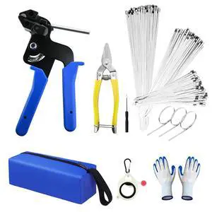 Metal Zip Ties with Stainless Steel Cable Tie Gun, Special Tool For Fastening and Cutting Steel Zip Ties, 50 Each of 8, 12, 16 Inch Uv Resistant chain link fence Parts For Fence Exhaust Pipe Outdoor Metal Zip Ties with Stainless Steel Cable Tie Gun, Special Tool For Fastening and Cutting Steel Zip Ties, 50 Each of 8, 12, 16 Inch Uv Resistant chain link fence Parts For Fence Exhaust Pipe Outdoor