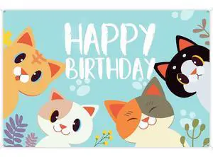 Happy Birthday Banner Backdrop Sky Blue Cute Cat Theme Party Decor Picks for Birthday Party Photography Background Supplies Decorations Happy Birthday Banner Backdrop Sky Blue Cute Cat Theme Party Decor Picks for Birthday Party Photography Background Supplies Decorations