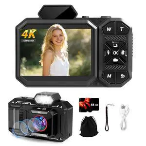 4K Digital Camera, FHD Vlogging Camera for YouTube with 64GB Card, 64MP Autofocus Anti-Shake/Date Stamp, Compact Travel Camra, Point and Shoot Digital Camera for Teens Beginners Kids 4K Digital Camera, FHD Vlogging Camera for YouTube with 64GB Card, 64MP Autofocus Anti-Shake/Date Stamp, Compact Travel Camra, Point and Shoot Digital Camera for Teens Beginners Kids