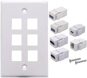 6 Ports Wall Plate, 2 Ports 4K HDMI 2 Ports USB 3.0 1 Port USB 3.1 Type C 1 Port CAT6 RJ45 Female to Female Module Keystone Outlet Socket 6 Ports Wall Plate, 2 Ports 4K HDMI 2 Ports USB 3.0 1 Port USB 3.1 Type C 1 Port CAT6 RJ45 Female to Female Module Keystone Outlet Socket