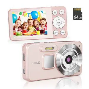 4K Digital Camera for Teens, FHD 64MP Digital Camera for Kids with 64GB SD Card, 18X Digital Zoom Cameras for Photography, Point and Shoot Video Camera for Kids, Pink 4K Digital Camera for Teens, FHD 64MP Digital Camera for Kids with 64GB SD Card, 18X Digital Zoom Cameras for Photography, Point and Shoot Video Camera for Kids, Pink