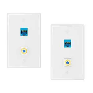 2-Pack CAT6A Ethernet Wall Plate, 2-Port Keystone, Blue | 2-Port Keystone Wall Plates with Cat 6A Coupler 10Gbit/s and COAX Jack, Female to Female Cat6a Wall Plate, Cat6a/Cat6/5e 2-Pack CAT6A Ethernet Wall Plate, 2-Port Keystone, Blue | 2-Port Keystone Wall Plates with Cat 6A Coupler 10Gbit/s and COAX Jack, Female to Female Cat6a Wall Plate, Cat6a/Cat6/5e