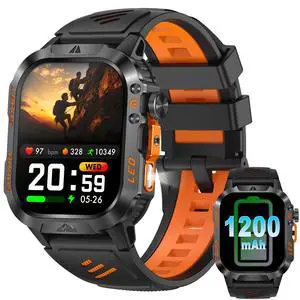 Smart Watch,1200mAh Long Battery Life, 2.01-inch LCD, Bluetooth Calling, Flashlight, Heart Rate/Sleep Monitoring, Supports 100+Sports Modes, IP68 Waterproof,Android & iOS Compatible (Orange) Smart Watch,1200mAh Long Battery Life, 2.01-inch LCD, Bluetooth Calling, Flashlight, Heart Rate/Sleep Monitoring, Supports 100+Sports Modes, IP68 Waterproof,Android & iOS Compatible (Orange)