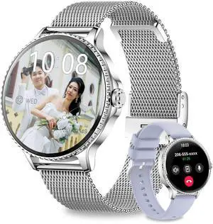 Smart Watches Women,1.27'' Activity Trackers with Bluetooth Calls(Answer&Make) Heart Rate/Sleep/SpO2 Monitor Sport Modes Waterproof for iPhone/Android (Silver) Smart Watches Women,1.27'' Activity Trackers with Bluetooth Calls(Answer&Make) Heart Rate/Sleep/SpO2 Monitor Sport Modes Waterproof for iPhone/Android (Silver)