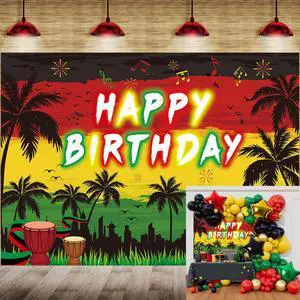 Reggae Happy Birthday Backdrop 8x6FT Jamaican Rastafari Palm Tree Reggae Party Decorations Background Summer Music Themed Birthday Party Decorations Supplies Photo Props Reggae Happy Birthday Backdrop 8x6FT Jamaican Rastafari Palm Tree Reggae Party Decorations Background Summer Music Themed Birthday Party Decorations Supplies Photo Props