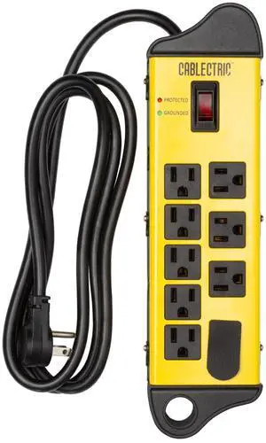 Heavy Duty Surge Protector Power Strip, 6 Outlet, 14/3 SJT Metal | 9 Ft Extension Cord, Surge Suppressor, Industrial Black & Yellow Heavy Duty Surge Protector Power Strip, 6 Outlet, 14/3 SJT Metal | 9 Ft Extension Cord, Surge Suppressor, Industrial Black & Yellow
