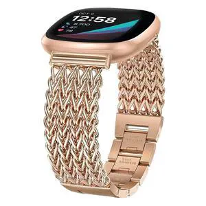 Metal Band Compatible for Fitbit Versa 4/Sense 2/Versa 3/Sense, 22mm Dressy Stainless Steel Chain Strap Designer Wristband Metal Band Compatible for Fitbit Versa 4/Sense 2/Versa 3/Sense, 22mm Dressy Stainless Steel Chain Strap Designer Wristband