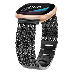 Metal Band Compatible for Fitbit Versa 4/Sense 2/Versa 3/Sense, 22mm Dressy Stainless Steel Chain Strap Designer Wristband Metal Band Compatible for Fitbit Versa 4/Sense 2/Versa 3/Sense, 22mm Dressy Stainless Steel Chain Strap Designer Wristband