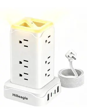 Surge Protector Power Strip Tower with Touch LED Night Light, 6Ft Extension Cord with Multiple 12 AC Outlets, 4 USB Ports (2 USB C) Charging Station, White Surge Protector Power Strip Tower with Touch LED Night Light, 6Ft Extension Cord with Multiple 12 AC Outlets, 4 USB Ports (2 USB C) Charging Station, White