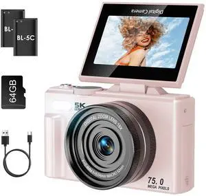 4K UHD 75MP Digital Camera for Photography - 18X Zoom, Autofocus, 64GB, Anti-Shake WiFi Vlogging Camera with Fill Light, 180 Flip Screen Compact Vlog Travel Camara for YouTube, Two Batteries, PK 4K UHD 75MP Digital Camera for Photography - 18X Zoom, Autofocus, 64GB, Anti-Shake WiFi Vlogging Camera with Fill Light, 180 Flip Screen Compact Vlog Travel Camara for YouTube, Two Batteries, PK