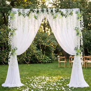 White Wisteria Flower Garland Tulle Backdrop Set 2 White Tulle Backdrop Sheer Curtains 10ft x 5.2ft with 18 Artificial Wisteria Hanging Flowers for Wedding Baby Shower Party Decorations White Wisteria Flower Garland Tulle Backdrop Set 2 White Tulle Backdrop Sheer Curtains 10ft x 5.2ft with 18 Artificial Wisteria Hanging Flowers for Wedding Baby Shower Party Decorations