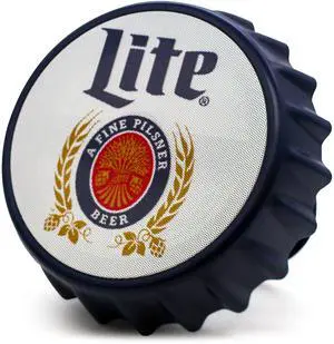 Miller Lite Bottle Cap Shaped Bluetooth Speaker with Kickstand, Color Changing Light, FM Radio, 6H Playtime, Micro SD Card, Aux Port for Home/Outdoors/Beach/Bar | Portable Bluetooth Speakers Miller Lite Bottle Cap Shaped Bluetooth Speaker with Kickstand, Color Changing Light, FM Radio, 6H Playtime, Micro SD Card, Aux Port for Home/Outdoors/Beach/Bar | Portable Bluetooth Speakers