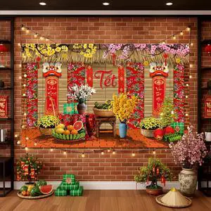 Vietnamese New Year Decorations, 2026 TET Nguyen Dan Banner, Chuc Mung NAM Moi Happy Lunar New Year Decor, Traditional TET Party Supplies for Home Photo Booth 70.8x43.3in Vietnamese New Year Decorations, 2026 TET Nguyen Dan Banner, Chuc Mung NAM Moi Happy Lunar New Year Decor, Traditional TET Party Supplies for Home Photo Booth 70.8x43.3in