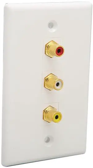3 Ports RCA Wall Plate 1080P RCA AV Media Wall Outlet Plates for Subwoofer Audio Port Home Theater AV, Gold Plated Connector 3 Ports RCA Wall Plate 1080P RCA AV Media Wall Outlet Plates for Subwoofer Audio Port Home Theater AV, Gold Plated Connector