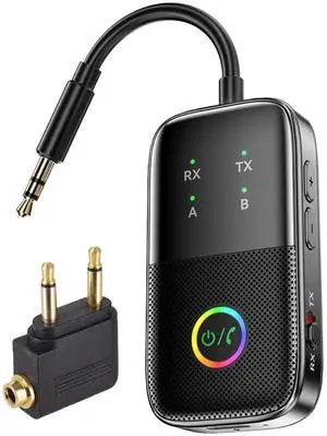2-in-1 Bluetooth 5.2 Transmitter Receiver for TV/Airplane/Gym/Planes/Boat, Dual Link aptX Adaptive Low Latency Audio Adapter, Wireless Converter for 3.5mm Aux Jack, Supports 2 Headphones 2-in-1 Bluetooth 5.2 Transmitter Receiver for TV/Airplane/Gym/Planes/Boat, Dual Link aptX Adaptive Low Latency Audio Adapter, Wireless Converter for 3.5mm Aux Jack, Supports 2 Headphones