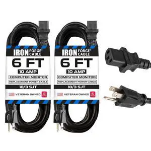 PC/TV/Monitor Power Cord, 6 Ft, 2 Pack | 18/3 Cable, 2 Pack - For TVs, Computers & Monitors PC/TV/Monitor Power Cord, 6 Ft, 2 Pack | 18/3 Cable, 2 Pack - For TVs, Computers & Monitors