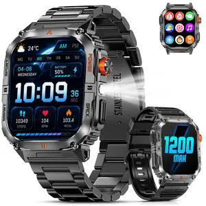 Military Smart Watch for Men with 1200mAh Long Battery Life, 2.0" Large Screen, Bluetooth Calling, LED Flashlight, IP68 Waterproof, 110+ Sports Modes, Heart Rate/Sleep Monitor for Android & iPhone Military Smart Watch for Men with 1200mAh Long Battery Life, 2.0" Large Screen, Bluetooth Calling, LED Flashlight, IP68 Waterproof, 110+ Sports Modes, Heart Rate/Sleep Monitor for Android & iPhone