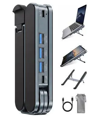 Laptop Stand with Docking Station Foldable Computer Riser Desk Hub | 2-in-1 Travel Laptop Stand with USB Ports Data Hub 6-Level Adjustable Height Aluminum Desktop Mount Holder for Macbook ipad Laptop Stand with Docking Station Foldable Computer Riser Desk Hub | 2-in-1 Travel Laptop Stand with USB Ports Data Hub 6-Level Adjustable Height Aluminum Desktop Mount Holder for Macbook ipad