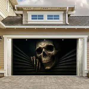 Halloween Door Cover 13x6ft Polyester Backdrop | Polyester, skeleton bursting through Halloween Door Cover for festive garage, porch and wall Halloween Door Cover 13x6ft Polyester Backdrop | Polyester, skeleton bursting through Halloween Door Cover for festive garage, porch and wall