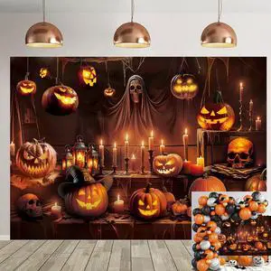 Horror Halloween Backdrop Scary Skeleton Pumpkin Lantern Haunted House Background Kids Adult Spooky Birthday Party Decorations Banner Supplies (8x6FT) Horror Halloween Backdrop Scary Skeleton Pumpkin Lantern Haunted House Background Kids Adult Spooky Birthday Party Decorations Banner Supplies (8x6FT)