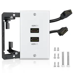 HDMI Wall Plate White, HDMI 2.1 Wall Plate2 Port, HDMI wall outlet Pass Through Socket, Fits Home Theater Systems, Supports 8K@60Hz and 4K@120Hz, 3D, HDR, 48 Gbps HDMI Box HDMI Wall Plate White, HDMI 2.1 Wall Plate2 Port, HDMI wall outlet Pass Through Socket, Fits Home Theater Systems, Supports 8K@60Hz and 4K@120Hz, 3D, HDR, 48 Gbps HDMI Box