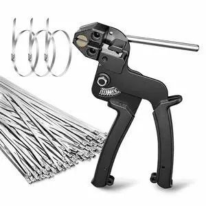 Stainless Steel Cable Tie Gun with 100Pcs 11.8 inch Metal Zip Ties Tool, Special Tool For Fastening and Cutting Steel Zip Ties, UV Resistant Chain Link Fence Parts for Fence Exhaust Pipe Outdoor Stainless Steel Cable Tie Gun with 100Pcs 11.8 inch Metal Zip Ties Tool, Special Tool For Fastening and Cutting Steel Zip Ties, UV Resistant Chain Link Fence Parts for Fence Exhaust Pipe Outdoor