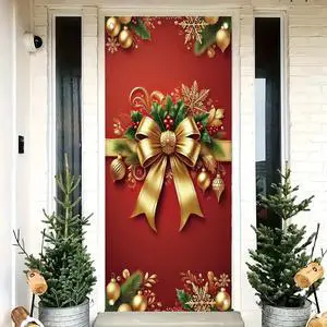 Christmas Door Cover Red Gold Bow Banner 71 x 35 Inch Wrap Backdrop with Ornaments Holly Leaves and Snowflakes for Christmas Party Wall Hanging Front Door Winter Decoration Christmas Door Cover Red Gold Bow Banner 71 x 35 Inch Wrap Backdrop with Ornaments Holly Leaves and Snowflakes for Christmas Party Wall Hanging Front Door Winter Decoration