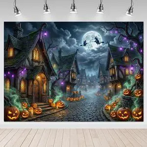 Scary Halloween Backdrop Haunted House Evil Village Pumpkin Background for Halloween Party Decorations Photo Booth Props Spooky Happy Halloween Banner (8x6ft (96x72 inch)) Scary Halloween Backdrop Haunted House Evil Village Pumpkin Background for Halloween Party Decorations Photo Booth Props Spooky Happy Halloween Banner (8x6ft (96x72 inch))