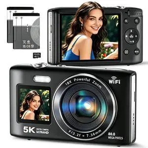 5K Digital Camera Dual Screen Cameras for Photography | 18X Zoom Point and Shoot Digital Camera for Beninners Teens,Campus,Travel 2 Batteries(32GB Card) 5K Digital Camera Dual Screen Cameras for Photography | 18X Zoom Point and Shoot Digital Camera for Beninners Teens,Campus,Travel 2 Batteries(32GB Card)